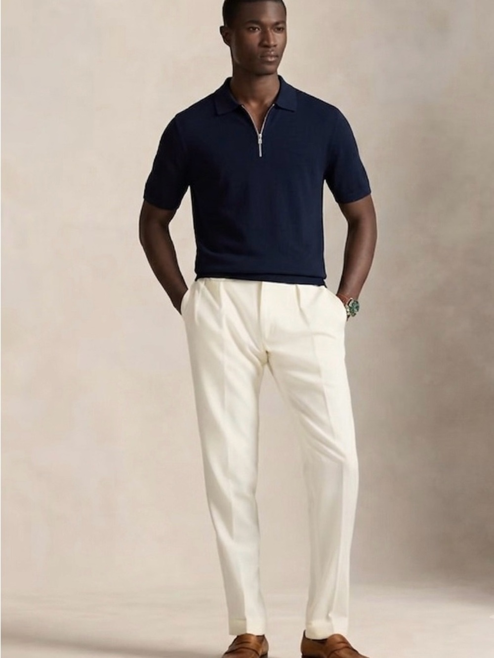 Zara Navy Blue Short-Sleeve Zip Polo